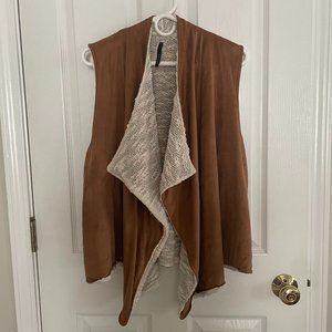 Bellamie Velvety Brown Suede Boho Vest w/ Faux Shearling Lining - L